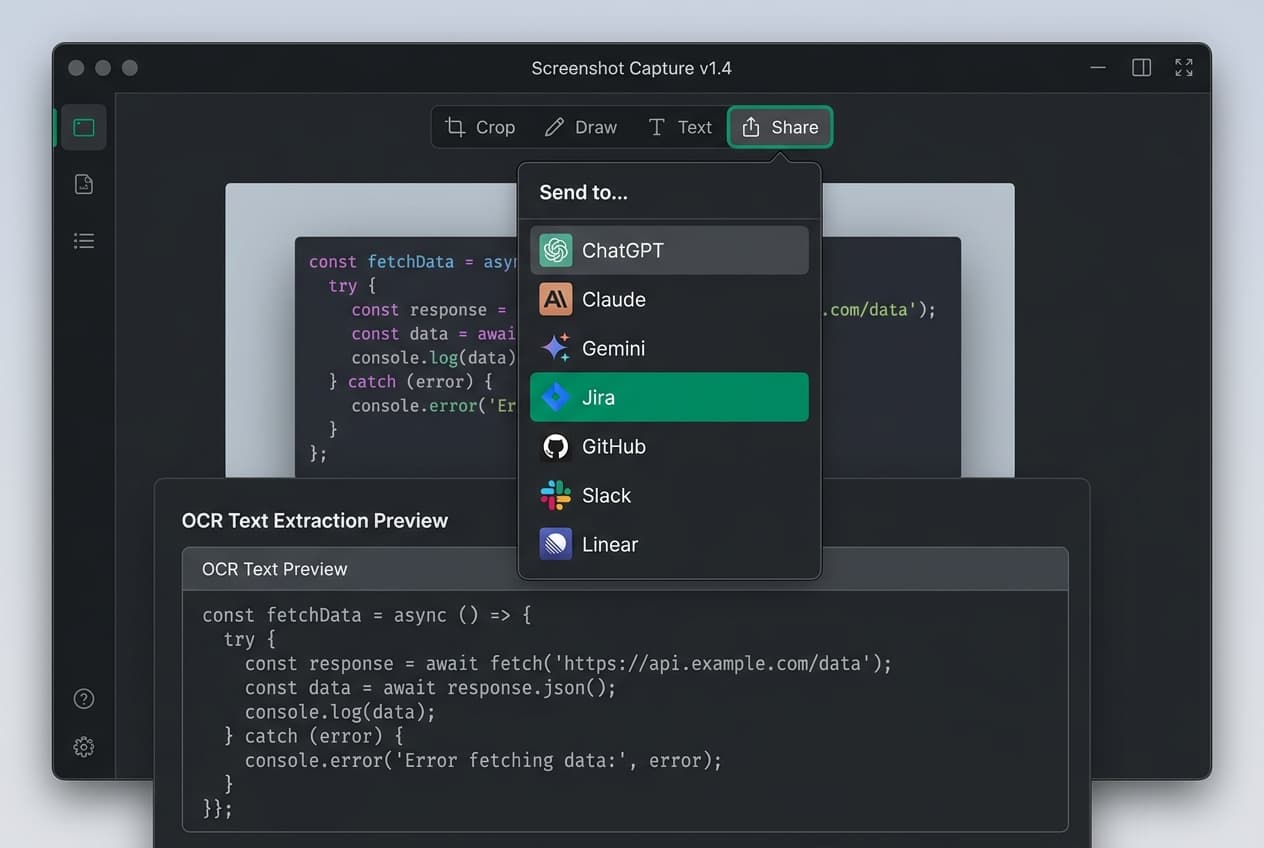Send to AI and SaaS menu