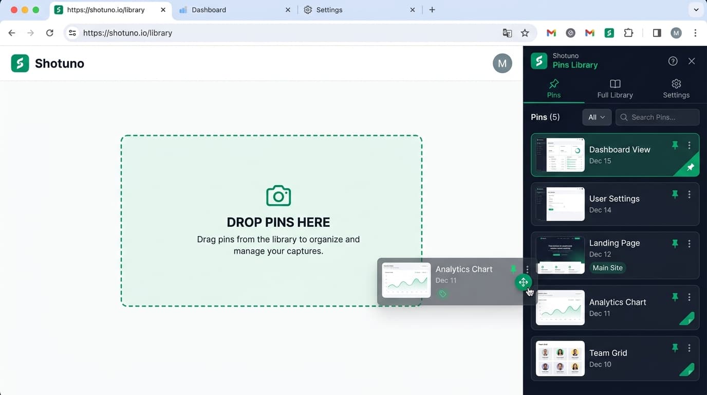 Chrome Side Panel showing pinned screenshots